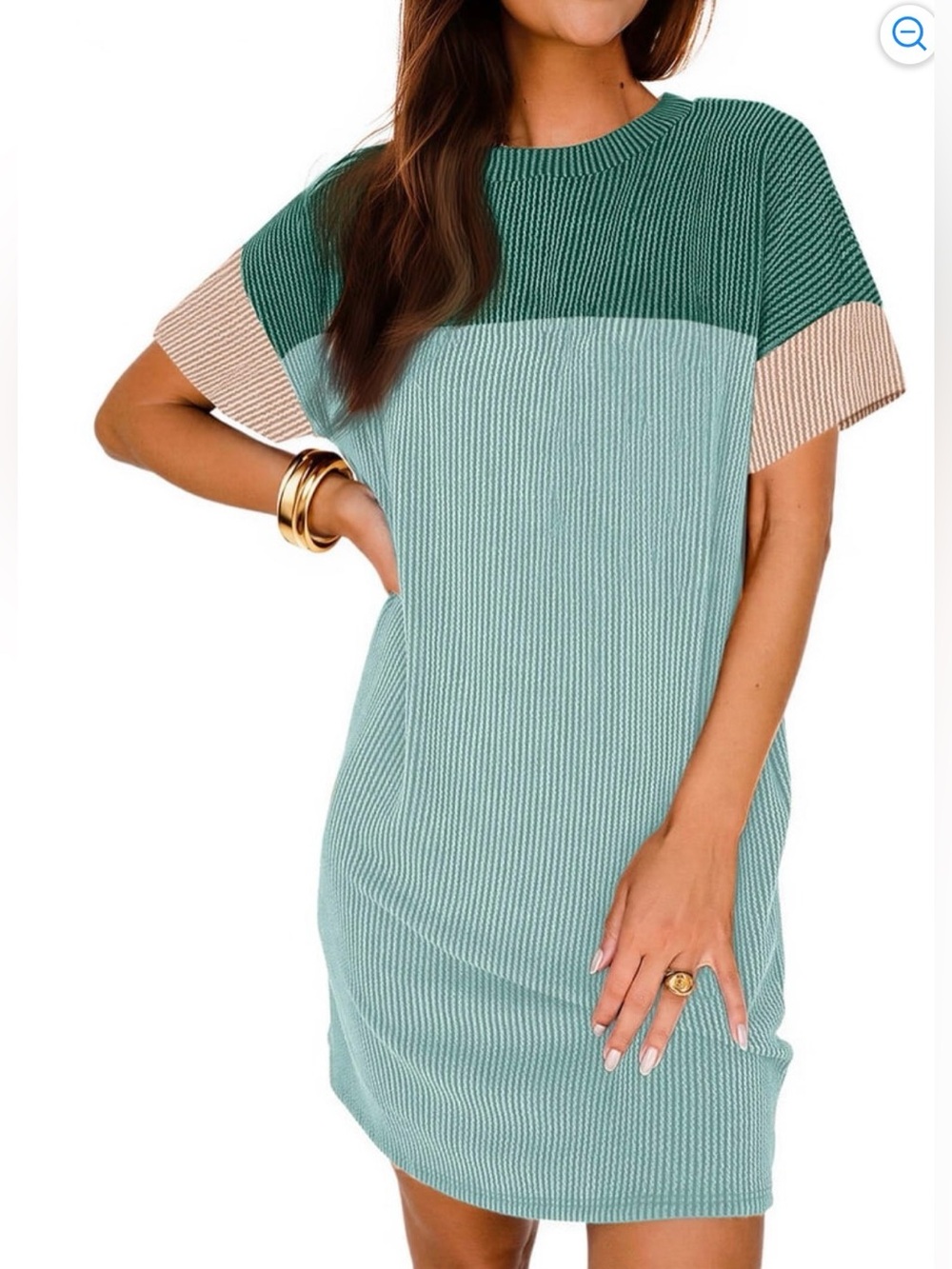 FANTASLOOK GREEN COLORBLOCK DRESS, LARGE NEW
